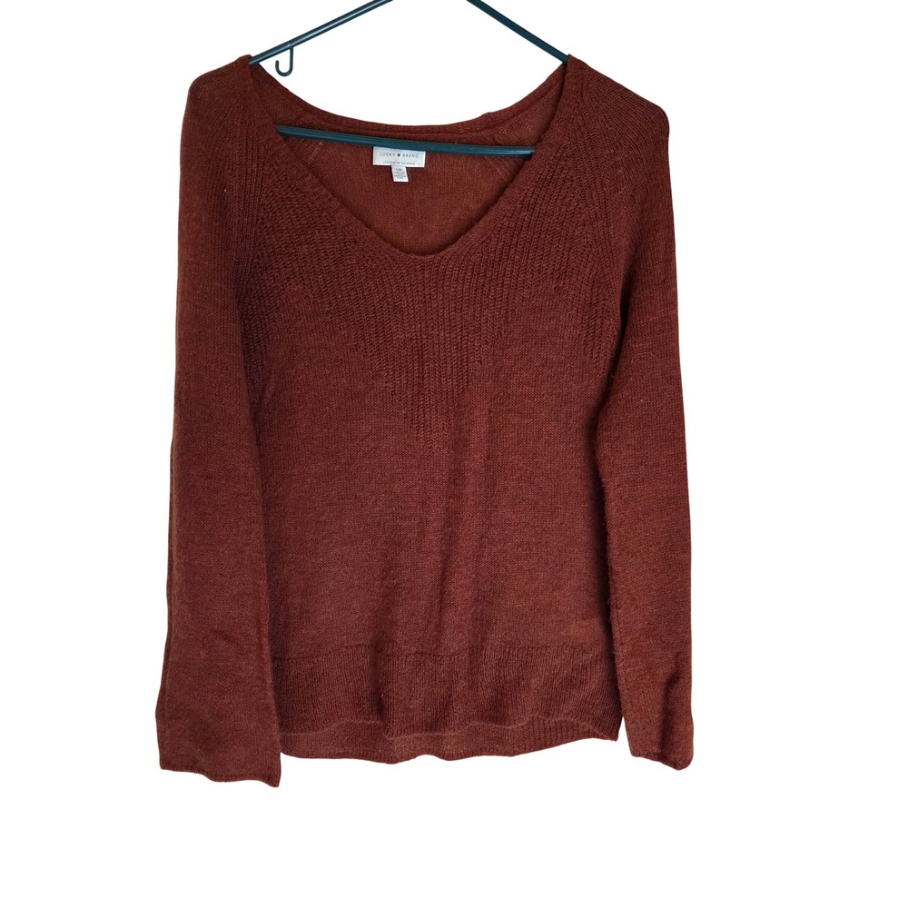 Lucky Brand Womens Rust Brown Wool Blend V-Neck Raglan Sleeve Sweater S Womens